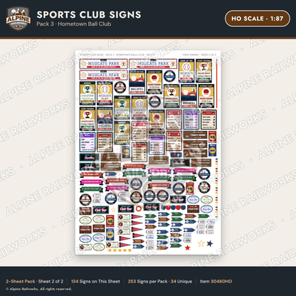 Alpine Railworks 30460HO HO Scale Sports Club Signs