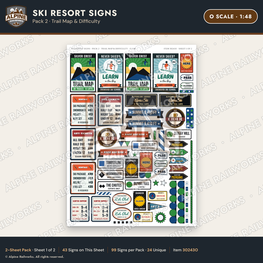 Alpine Railworks 30243O O Scale Ski Resort Signs - Trail Map