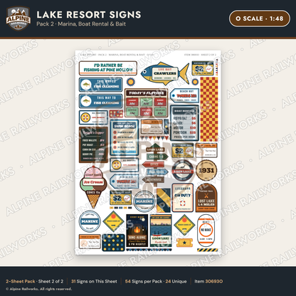 Alpine Railworks 30693O O Scale Lake Resort Signs - Marina