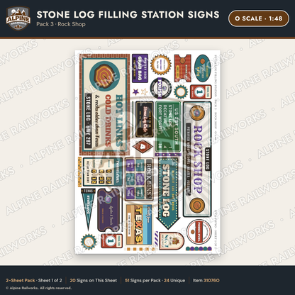 Alpine Railworks 31076O O Scale Roadside Signs - Petrified Wood