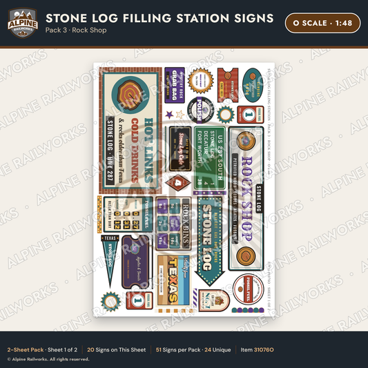 Alpine Railworks 31076O O Scale Roadside Signs - Petrified Wood