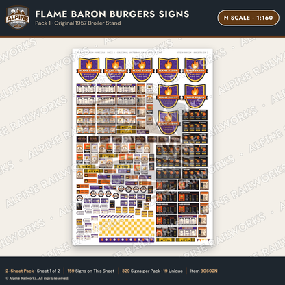 Alpine Railworks 30602N N Scale Fast Food Signs - Burgers