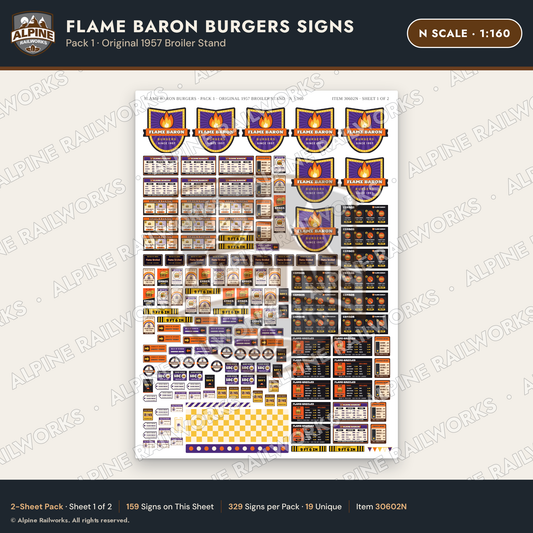 Alpine Railworks 30602N N Scale Fast Food Signs - Burgers