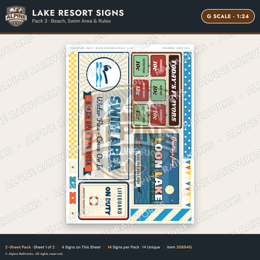 Alpine Railworks 30694G G Scale Lake Resort Signs - Beach & Swim Area