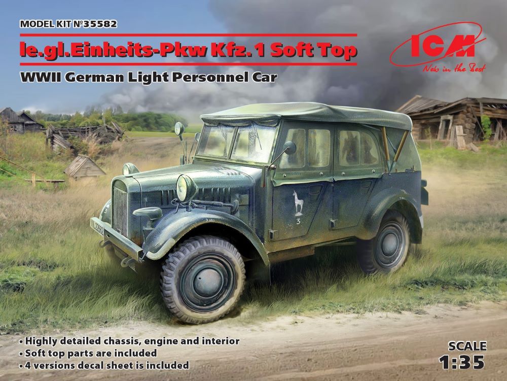 ICM Models 35582 1/35 WWII German le.gl.Einheitz PkwKfz 1 Soft Top Personnel Car