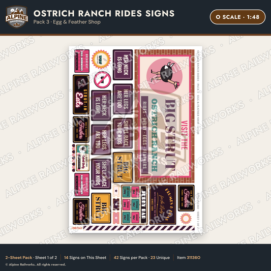 Alpine Railworks 31136O O Scale Roadside Signs - Ostrich Farm