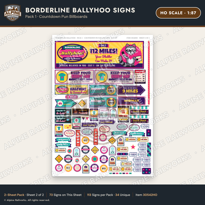 Alpine Railworks 30542HO HO Scale Roadside Signs - Border Tourist Stop