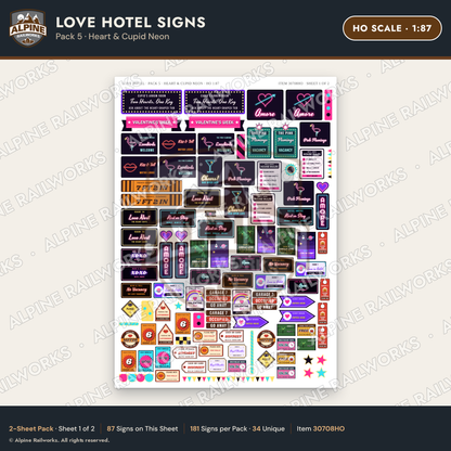 Alpine Railworks 30708HO HO Scale Love Hotel Signs - Heart