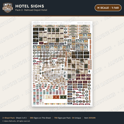 Alpine Railworks 30124N N Scale Hotel Signs - Railroad Depot Hotel