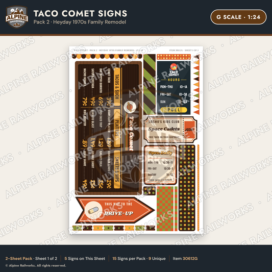 Alpine Railworks 30612G G Scale Fast Food Signs - Tacos