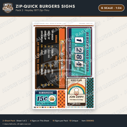 Alpine Railworks 30606G G Scale Fast Food Signs - Burger Stand