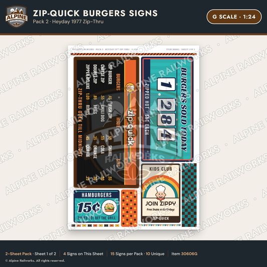 Alpine Railworks 30606G G Scale Fast Food Signs - Burger Stand