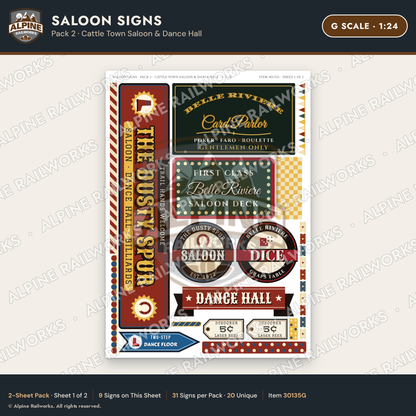 Alpine Railworks 30135G G Scale Saloon Signs - Cattle Town Saloon