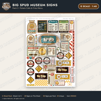 Alpine Railworks 31004O O Scale Roadside Signs - Potato Museum