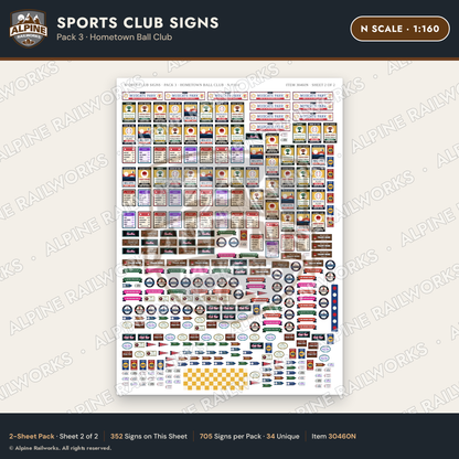 Alpine Railworks 30460N N Scale Sports Club Signs - Hometown Ball Club