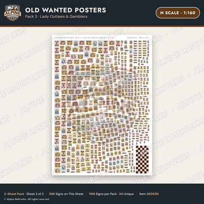 Alpine Railworks 30052N N Scale Old Wanted Posters - Lady Outlaws