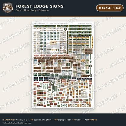 Alpine Railworks 30464N N Scale Forest Lodge Signs