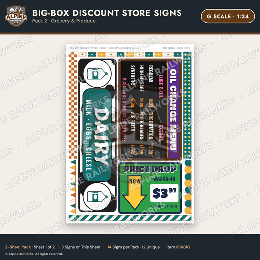 Alpine Railworks 30681G G Scale Big-Box Discount Store Signs - Grocery