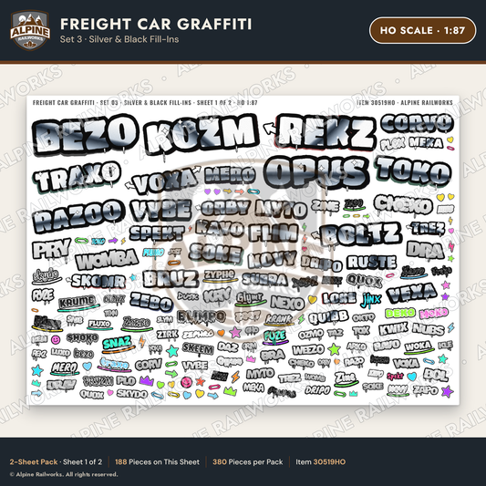 Alpine Railworks 30519HO HO Scale Freight Car Graffiti Cut-Outs