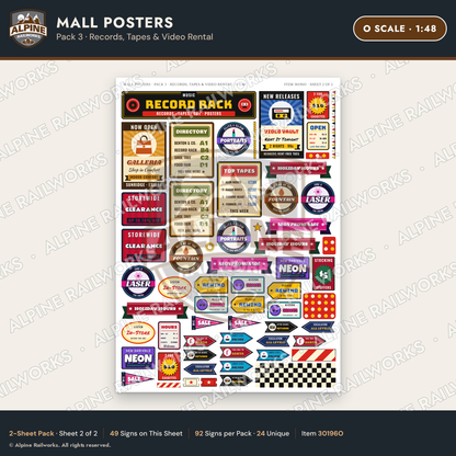 Alpine Railworks 30196O O Scale Mall Posters - Records & Tapes