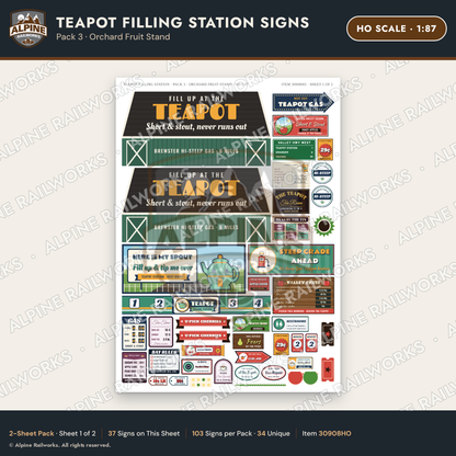 Alpine Railworks 30908HO HO Scale Roadside Signs - Teapot Gas Station