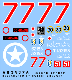 Archer Fine Transfers 35276 1/35 13/18 Hussars Comrade M4A2 Direct Vision