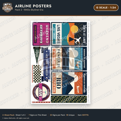 Alpine Railworks 30177G G Scale Airline Posters - 1940s Skyliner Era