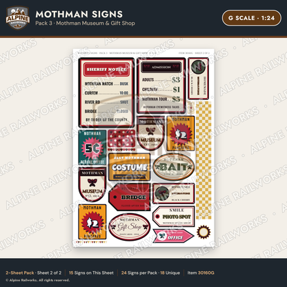 Alpine Railworks 30160G G Scale Mothman Signs - Mothman Museum