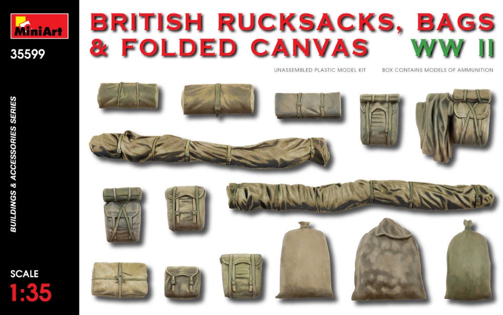 Miniart Models 35599 1/35 WWII British Rucksacks, Bags & Folded Canvas