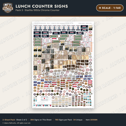 Alpine Railworks 30106N N Scale Lunch Counter Signs