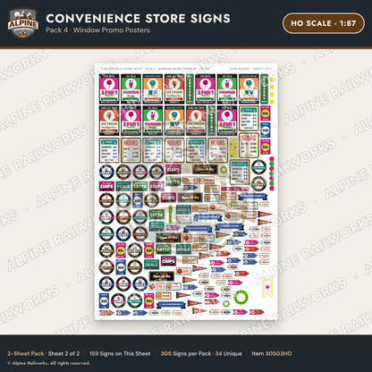 Alpine Railworks 30503HO HO Scale Convenience Store Signs