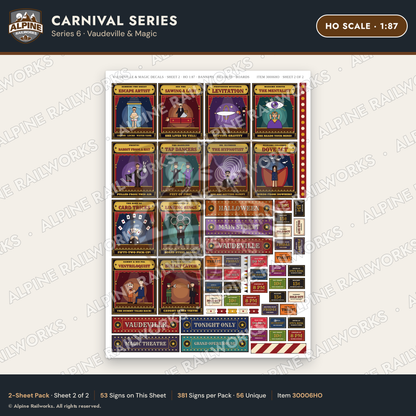 Alpine Railworks 30006HO HO Scale Carnival Signs - Vaudeville & Magic