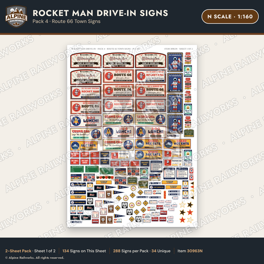 Alpine Railworks 30963N N Scale Roadside Signs - Spaceman Drive-In