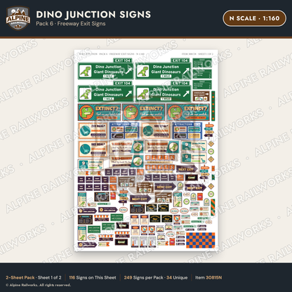 Alpine Railworks 30815N N Scale Roadside Signs - Giant Dinosaurs