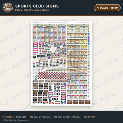 Alpine Railworks 30459N N Scale Sports Club Signs - Country Club