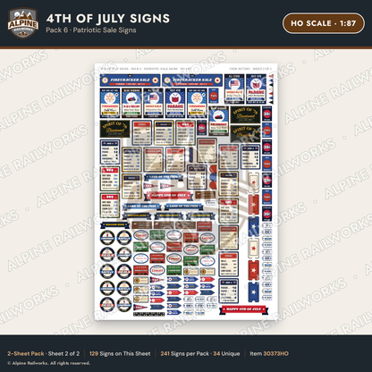 Alpine Railworks 30373HO HO Scale 4th of July Signs - Patriotic Sale