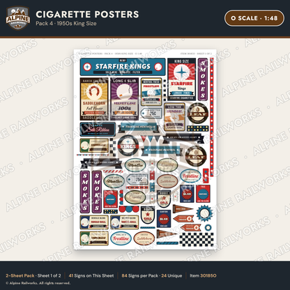 Alpine Railworks 30185O O Scale Cigarette Posters - 1950s King Size