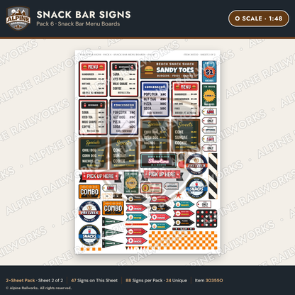 Alpine Railworks 30355O O Scale Snack Bar Signs
