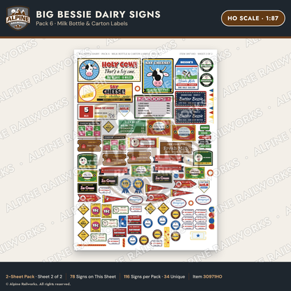 Alpine Railworks 30971HO HO Scale Roadside Signs - Giant Cow Dairy