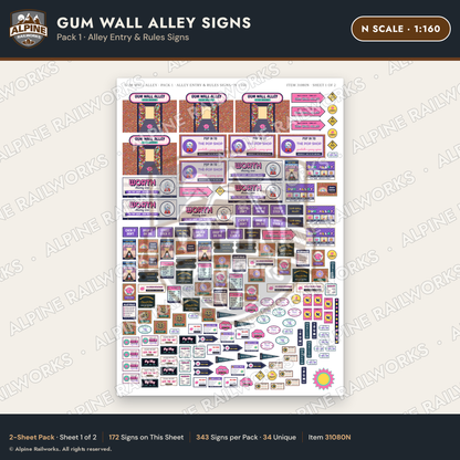 Alpine Railworks 31080N N Scale Roadside Signs - Bubblegum Alley