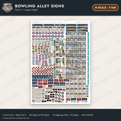 Alpine Railworks 30226N N Scale Bowling Alley Signs - League Night