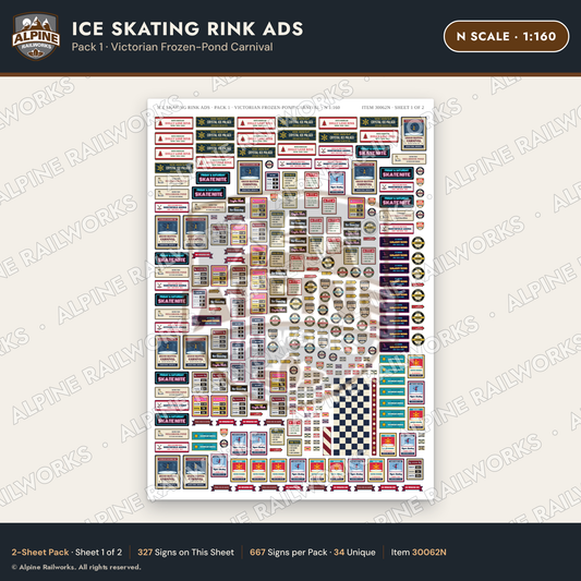 Alpine Railworks 30062N N Scale Ice Skating Rink Ads