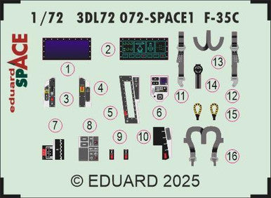 Eduard 3DL72072 1/72 F-35C SPACE 3D Printed Decals for Tamiya