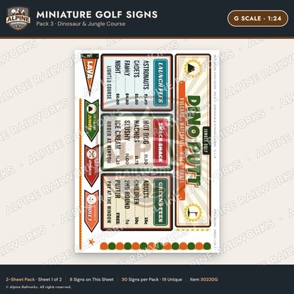 Alpine Railworks 30220G G Scale Miniature Golf Signs - Dinosaur