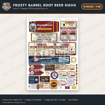 Alpine Railworks 30615O O Scale Fast Food Signs - Root Beer Drive-In