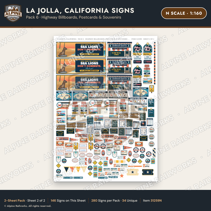 Alpine Railworks 31259N N Scale La Jolla CA Signs - Billboards