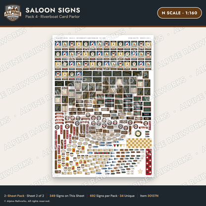Alpine Railworks 30137N N Scale Saloon Signs - Riverboat Card Parlor