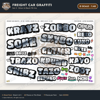 Alpine Railworks 30519O O Scale Freight Car Graffiti Cut-Outs - Silver