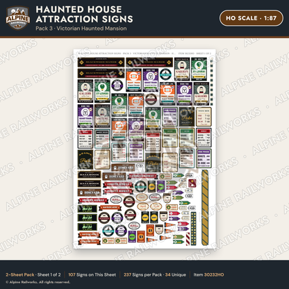 Alpine Railworks 30232HO HO Scale Haunted House Attraction Signs