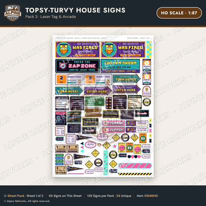 Alpine Railworks 31046HO HO Scale Roadside Signs - Upside-Down House